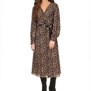 Michael Kors Women's Kate Animal-Print Button-Down Belted Midi Dress